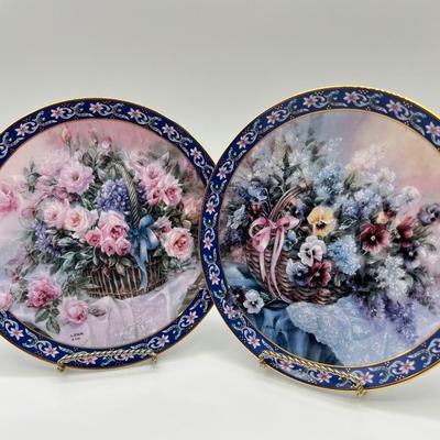 WJ GEORGE ~ Lena Liu ~ Pair (2) Basket Bouquets Collection Plates