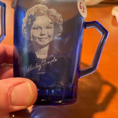 Vintage Hazel Atlas Cobalt Blue Commemorative Shirley Temple Pitcher and Cup