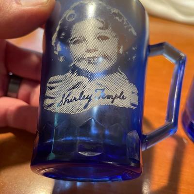 Vintage Hazel Atlas Cobalt Blue Commemorative Shirley Temple Pitcher and Cup