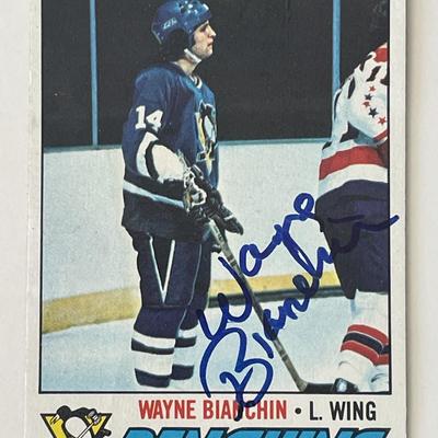 Pittsburgh Penguins Wayne Bianchin 1977 Topps #188 signed trading card 