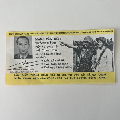 Nguyễn Văn Thiệu facsimile signed safe-conduct pass 