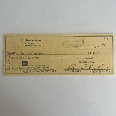 Hank Snow personal check 