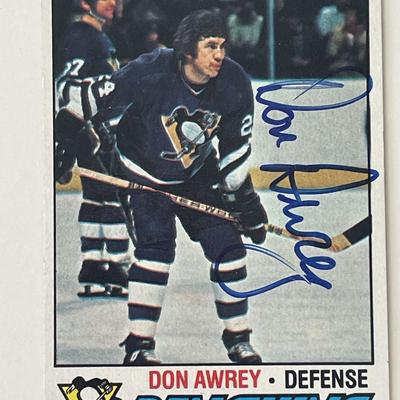 Pittsburgh Penguins Don Awrey 1977 Topps #137 signed trading card 