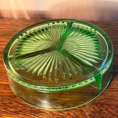 Uranium Glass Divided Dish with Lid