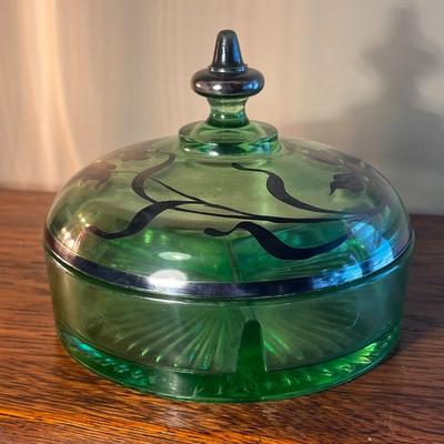 Uranium Glass Divided Dish with Lid