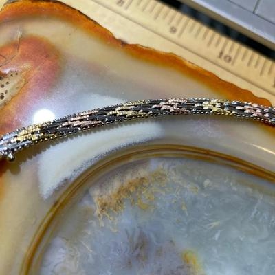 Vintage Sterling Silver Tricolor 7" Long Bracelet 1/4" Wide Standard Size in Good Preowned Condition.