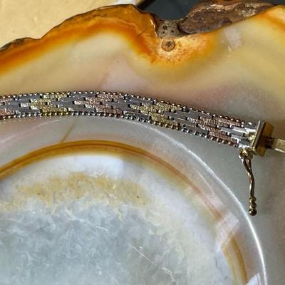 Vintage Sterling Silver Tricolor 7" Long Bracelet 1/4" Wide Standard Size in Good Preowned Condition.