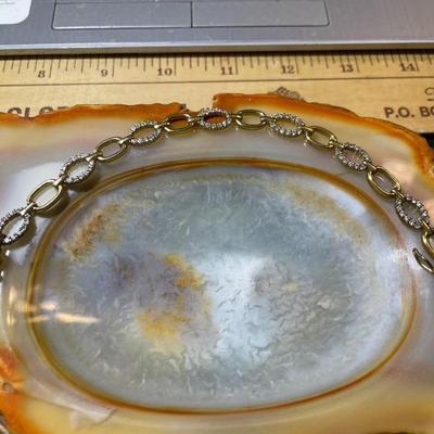 Vintage Sterling Silver Gold-toned CZ Tennis Bracelet 7-1/4" Long in Good Preowned Condition.