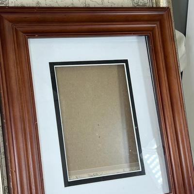 ornate gold frame with pasteral print, 3 oil paintings