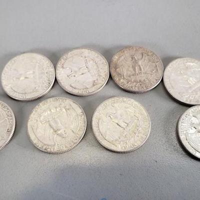 Lot of 8 1964 and under US quarters .925 silver