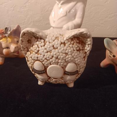 PIG PITCHER, COIN BANKS AND A SUGAR BOWL PIG