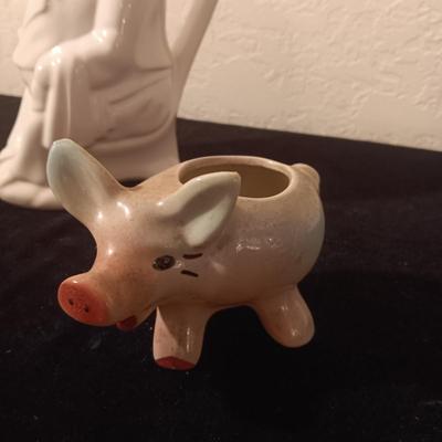 PIG PITCHER, COIN BANKS AND A SUGAR BOWL PIG