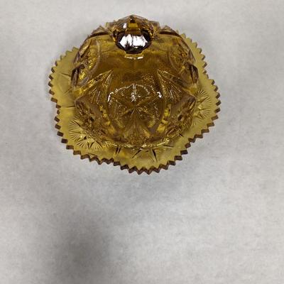 Vintage Amber Glass Covered Butter Cheese Dish