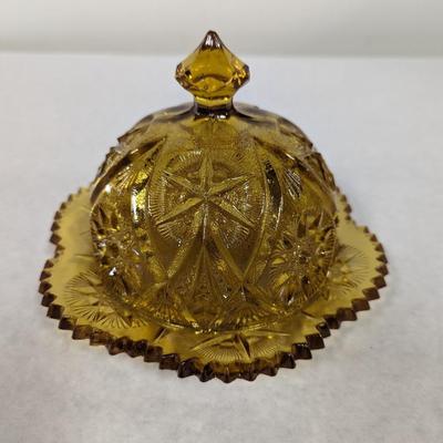 Vintage Amber Glass Covered Butter Cheese Dish