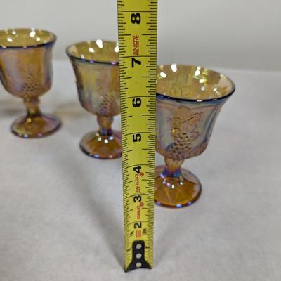 5 - Carnival Glass Harvest Grape Marigold Amber Glasses