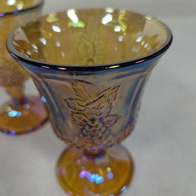 5 - Carnival Glass Harvest Grape Marigold Amber Glasses