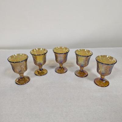 5 - Carnival Glass Harvest Grape Marigold Amber Glasses