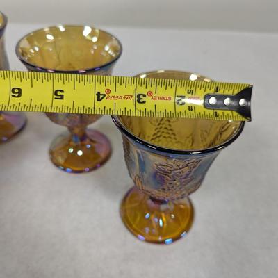 5 - Carnival Glass Harvest Grape Marigold Amber Glasses