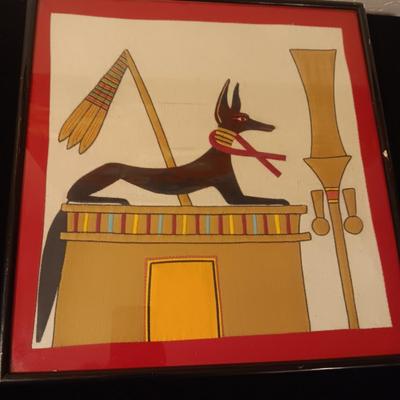 VINTAGE EGYPTIAN ANUBIS HAND STITCHED CLOTH TAPESTRY