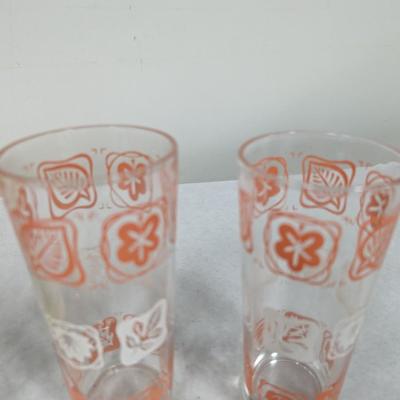 Vintage Iced Tea Glasses With Leaves & Flowers