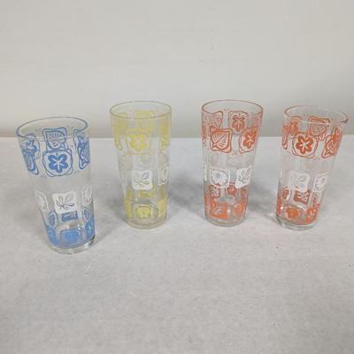 Vintage Iced Tea Glasses With Leaves & Flowers