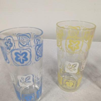 Vintage Iced Tea Glasses With Leaves & Flowers