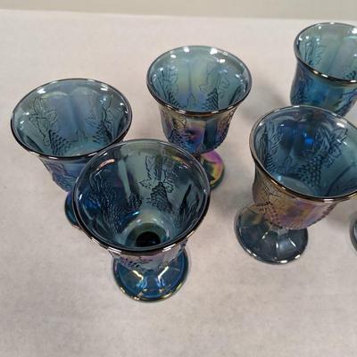 7 - Vintage Blue Indiana Glasses Harvest Grape Water Goblets