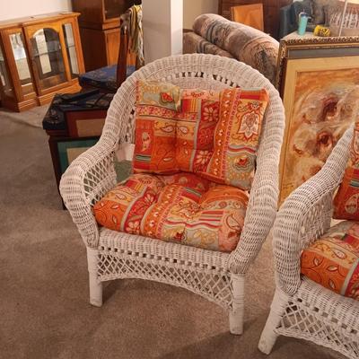 NEW WITH TAG, QUALITY INDOOR WHITE WICKER CHAIR W/CUSHION