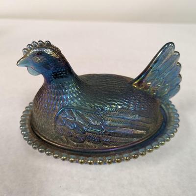 Indiana Glass Carnival Blue Iridescent Nesting Bird