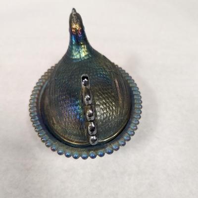Indiana Glass Carnival Blue Iridescent Nesting Bird