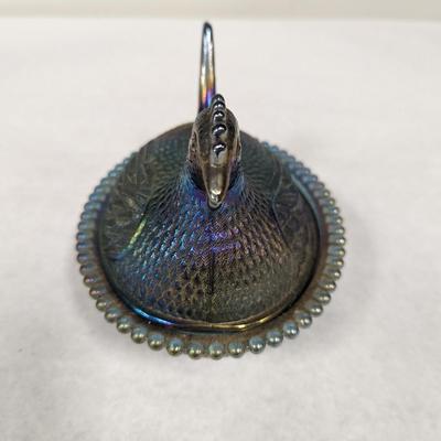 Indiana Glass Carnival Blue Iridescent Nesting Bird
