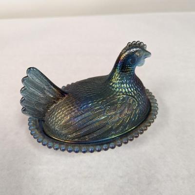 Indiana Glass Carnival Blue Iridescent Nesting Bird