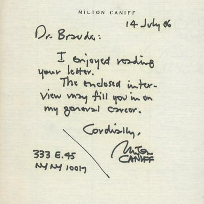 Milton Caniff hand written signed note 