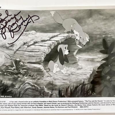 Mickey Rooney signed The Fox and the Hound photo.