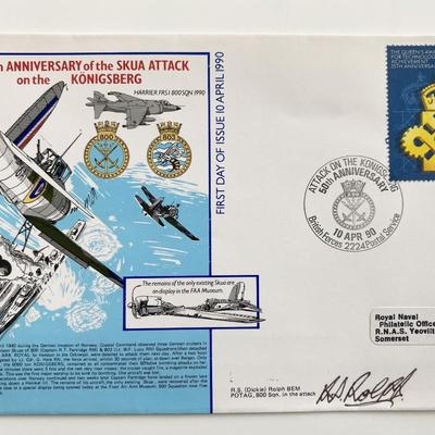 WWII 50th Anniversary of the Skua Attack on the Königsberg R.S. Rolph Signed Commemorative First Day Cover