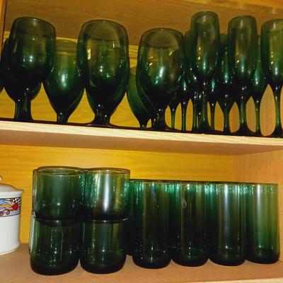 NICE SET OF GREEN GLASS DRINKWARE