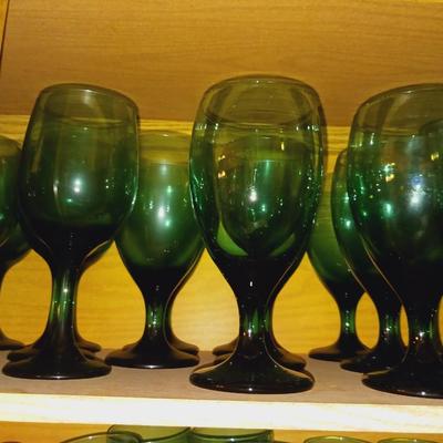 NICE SET OF GREEN GLASS DRINKWARE