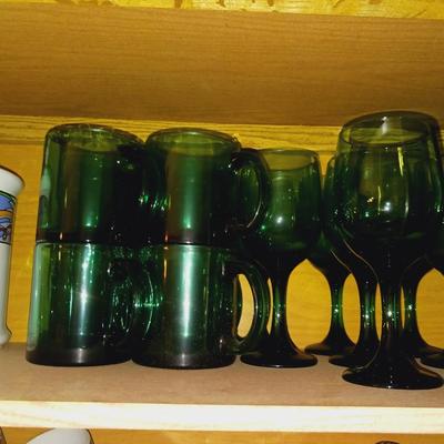 NICE SET OF GREEN GLASS DRINKWARE