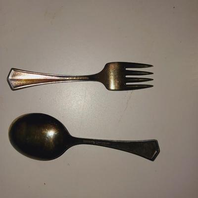 SCHLOSS LEMBECK STEIN AND CHILD'S SILVER PLATE FORK AND SPOON
