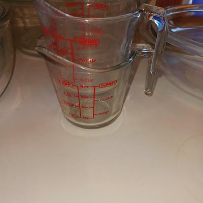 GLASS BOWLS, MEASURING CUPS AAND MORE