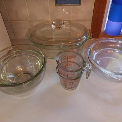GLASS BOWLS, MEASURING CUPS AAND MORE