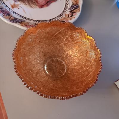 LARGE TURKEY PLATTER AND 3 DIFFERENT SIZE GLASS MEASURING CUPS