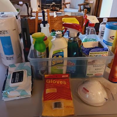 VARIETY OF CLEANING SUPPLIES AND A NEW STEP STOOL