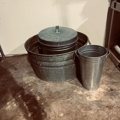 Galvanized Washtub, Lidded Can & French Bucket (G-MG)