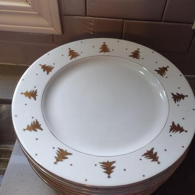 Holiday/Christmas Dinnerware- Tienshan 'Golden Pines' Pattern- Approx 36 Pieces