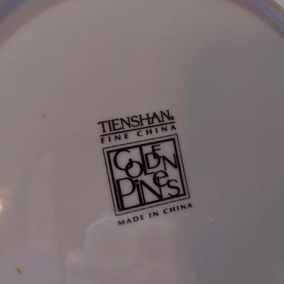 Holiday/Christmas Dinnerware- Tienshan 'Golden Pines' Pattern- Approx 36 Pieces