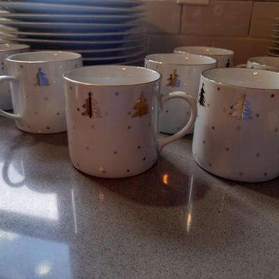 Holiday/Christmas Dinnerware- Tienshan 'Golden Pines' Pattern- Approx 36 Pieces