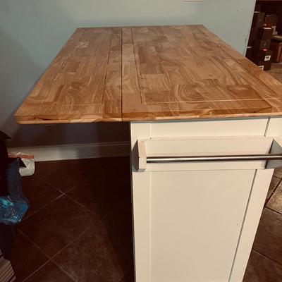 Rolling Kitchen Cart With Drop Leaf Top & Wooden Stool (K-MG)