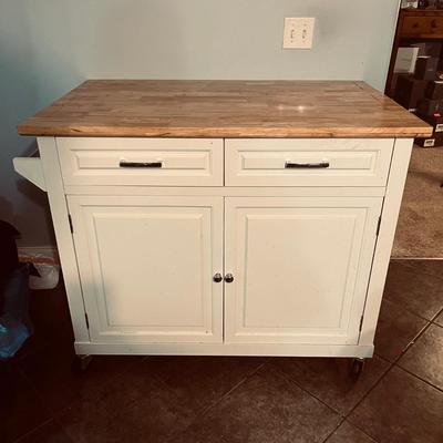 Rolling Kitchen Cart With Drop Leaf Top & Wooden Stool (K-MG)