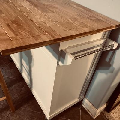 Rolling Kitchen Cart With Drop Leaf Top & Wooden Stool (K-MG)